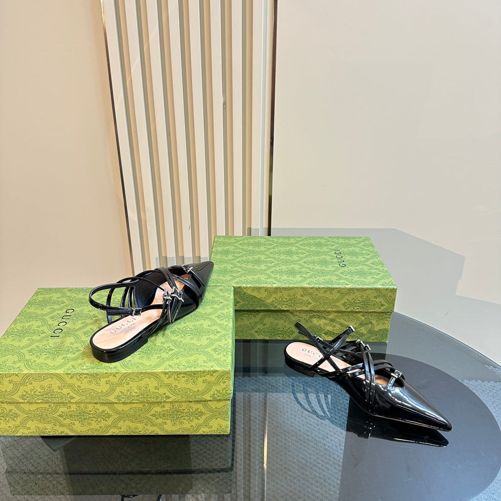 GUCCI SLINGBACK CROSS STRAP IN BLACK CALFSKIN