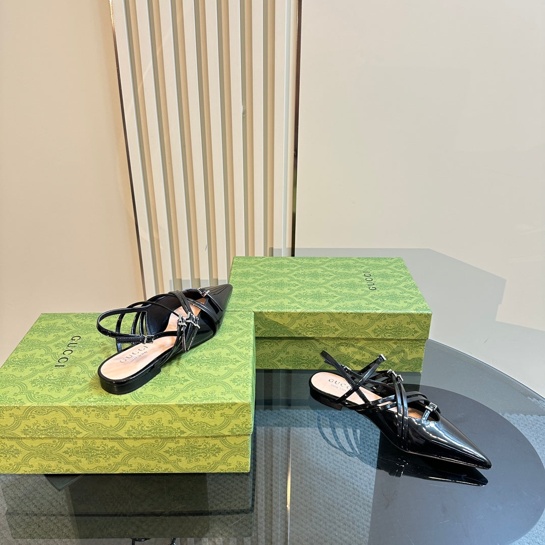 GUCCI SLINGBACK CROSS STRAP IN BLACK CALFSKIN