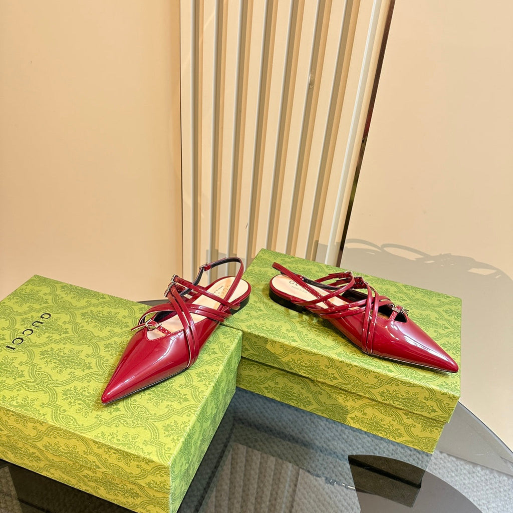 GUCCI SLINGBACK CROSS STRAP IN CRIMSON RED CALFSKIN
