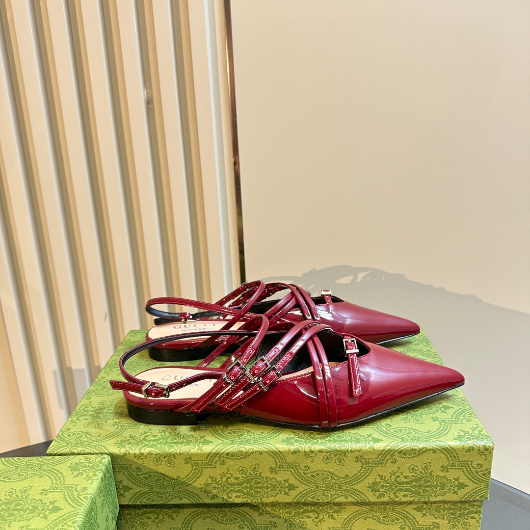 GUCCI SLINGBACK CROSS STRAP IN CRIMSON RED CALFSKIN