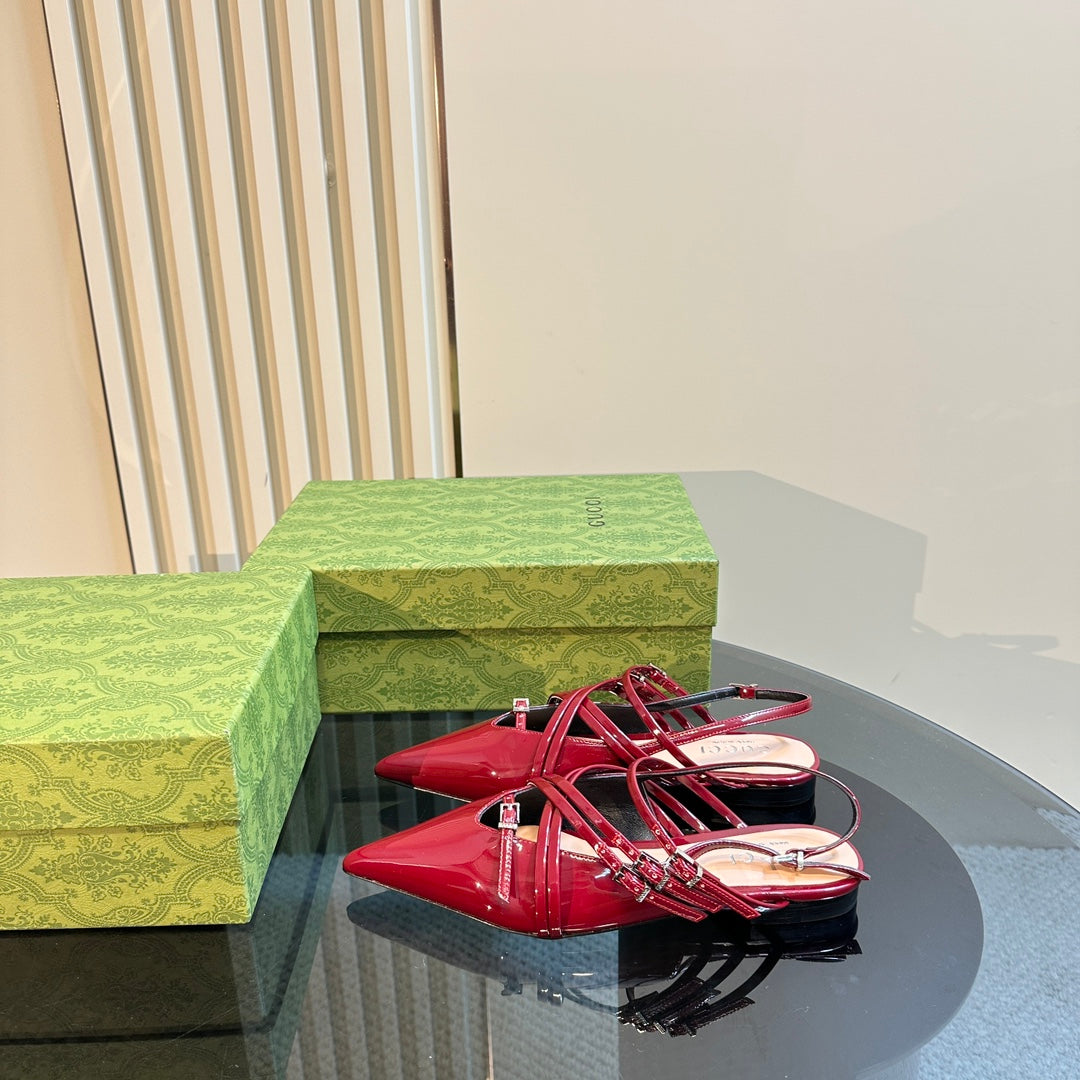 GUCCI SLINGBACK CROSS STRAP IN CRIMSON RED CALFSKIN