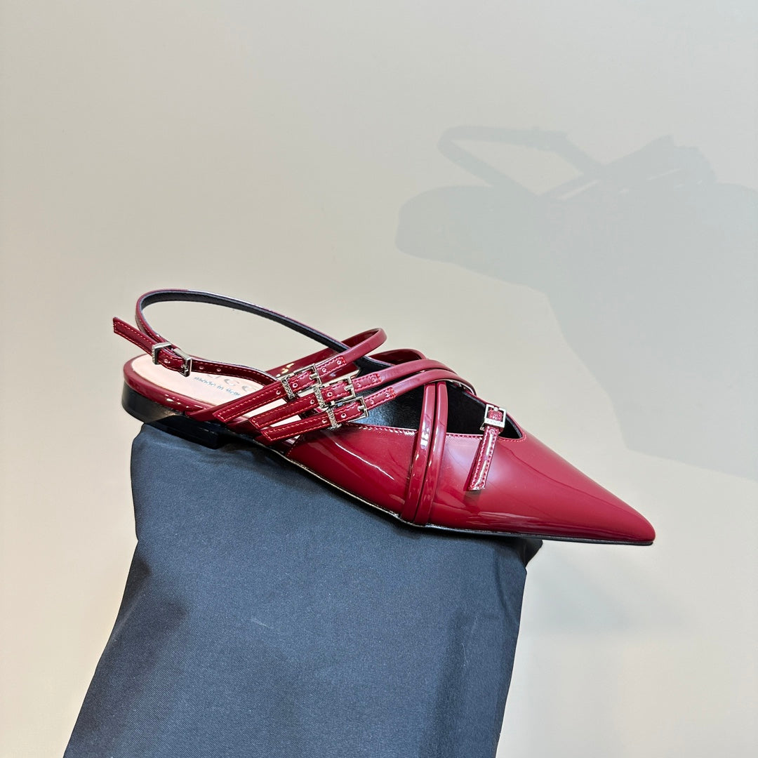 GUCCI SLINGBACK CROSS STRAP IN CRIMSON RED CALFSKIN