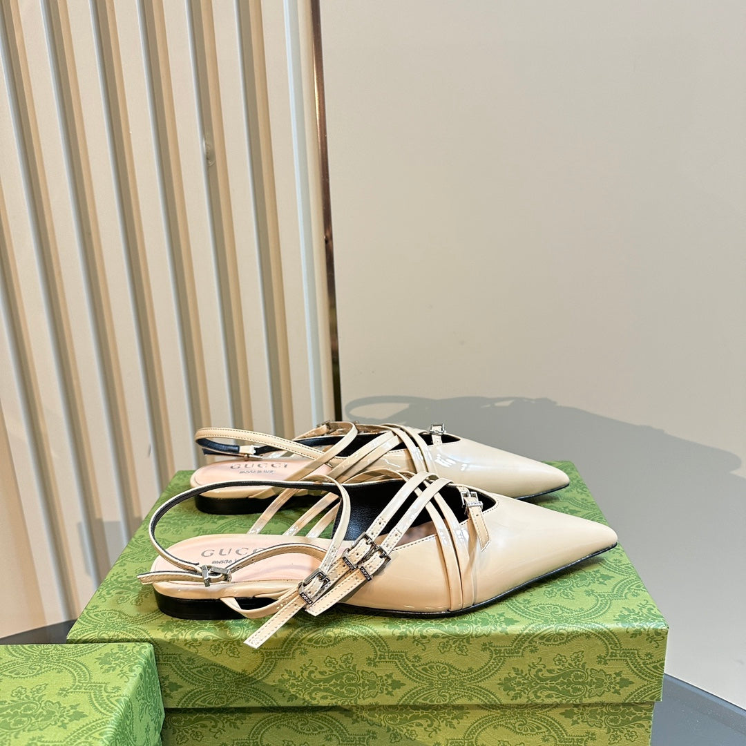GUCCI SLINGBACK CROSS STRAP IN TAN BEIGE CALFSKIN