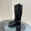 GUCCI SLIM HORSEBIT KNEE BOOTS WITH WEB IN BLACK GLOSSY CALFSKIN