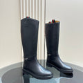 GUCCI SLIM HORSEBIT KNEE BOOTS WITH WEB IN BLACK CALFSKIN