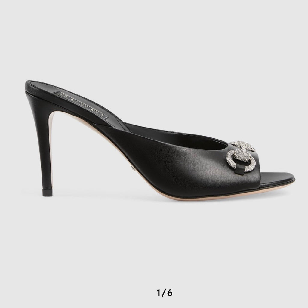 GUCCI Women's Horsebit mid-heel slide sandal in Black