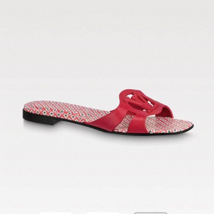 LOUIS VUITTON LV WOMEN ISOLA FLAT MULE IN CHERRY RED SHEEPSKIN
