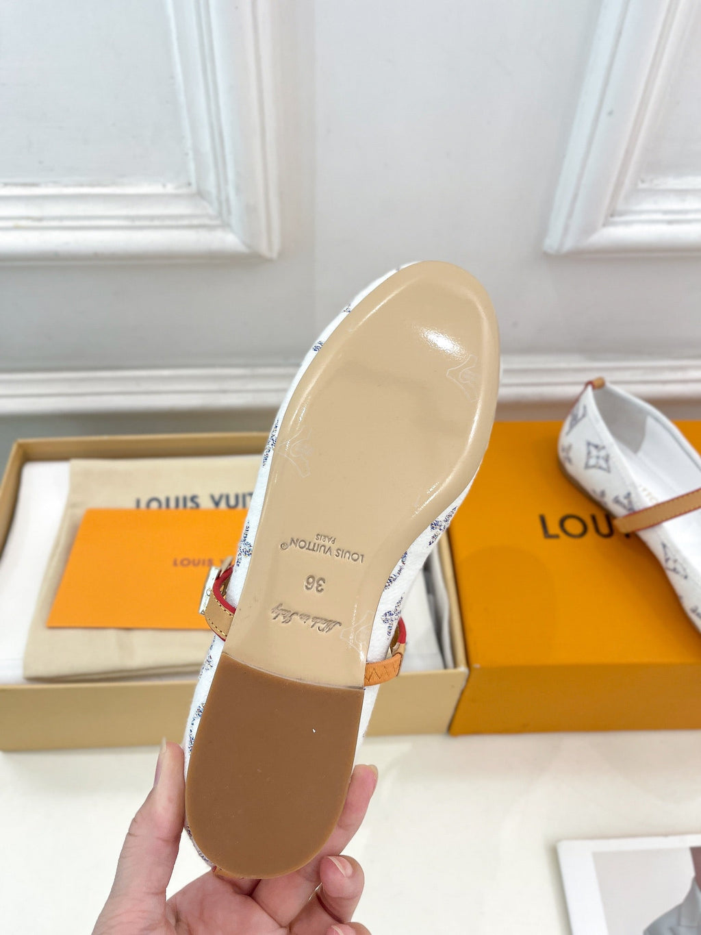 LOUIS VUITTON LV WOMEN ROMY FLAT BALLERINA IN WHITE MONOGRAM JACQUARD