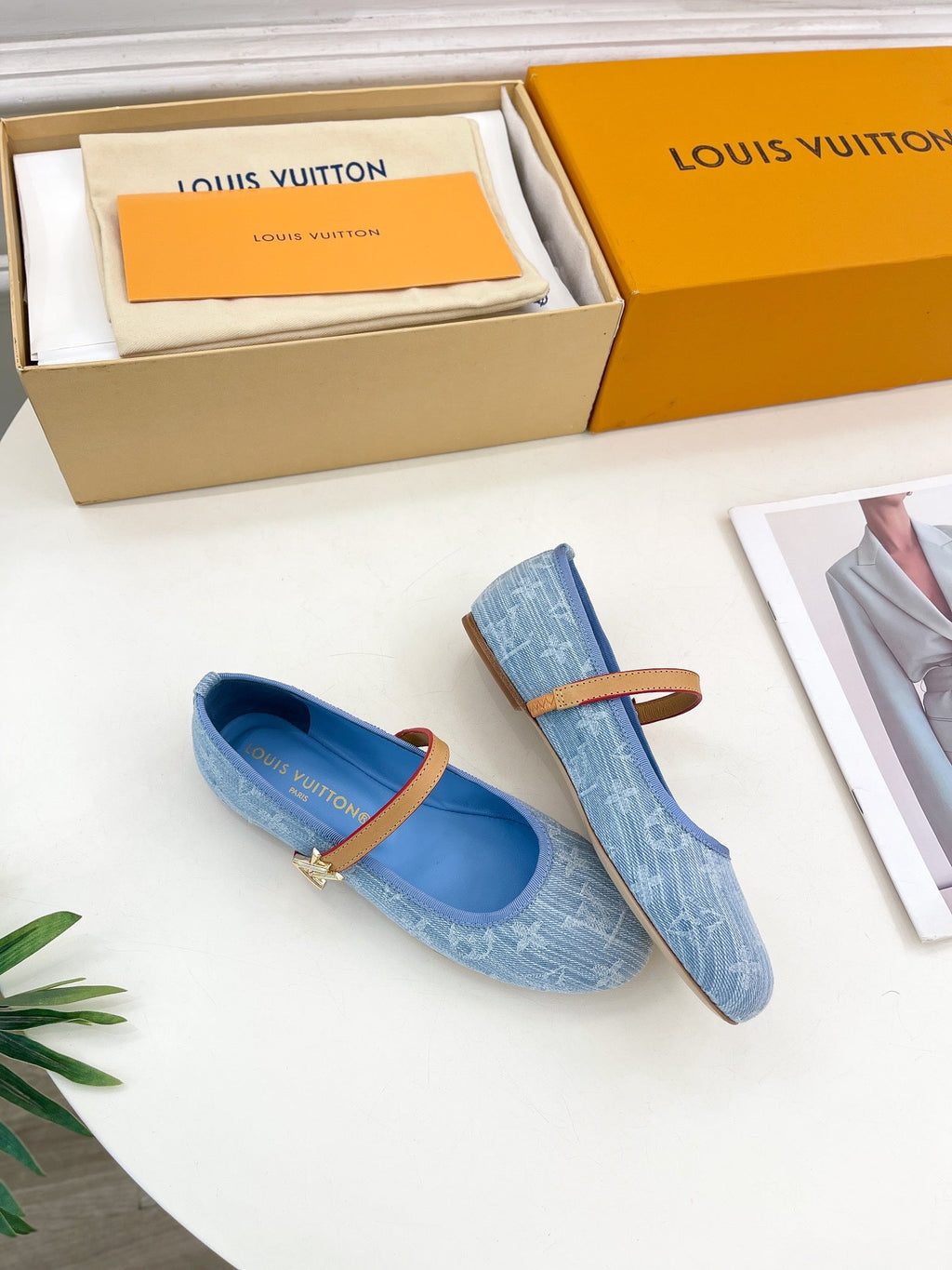 LOUIS VUITTON LV WOMEN ROMY FLAT BALLERINA IN LIGHT BLUE MONOGRAM DENIM