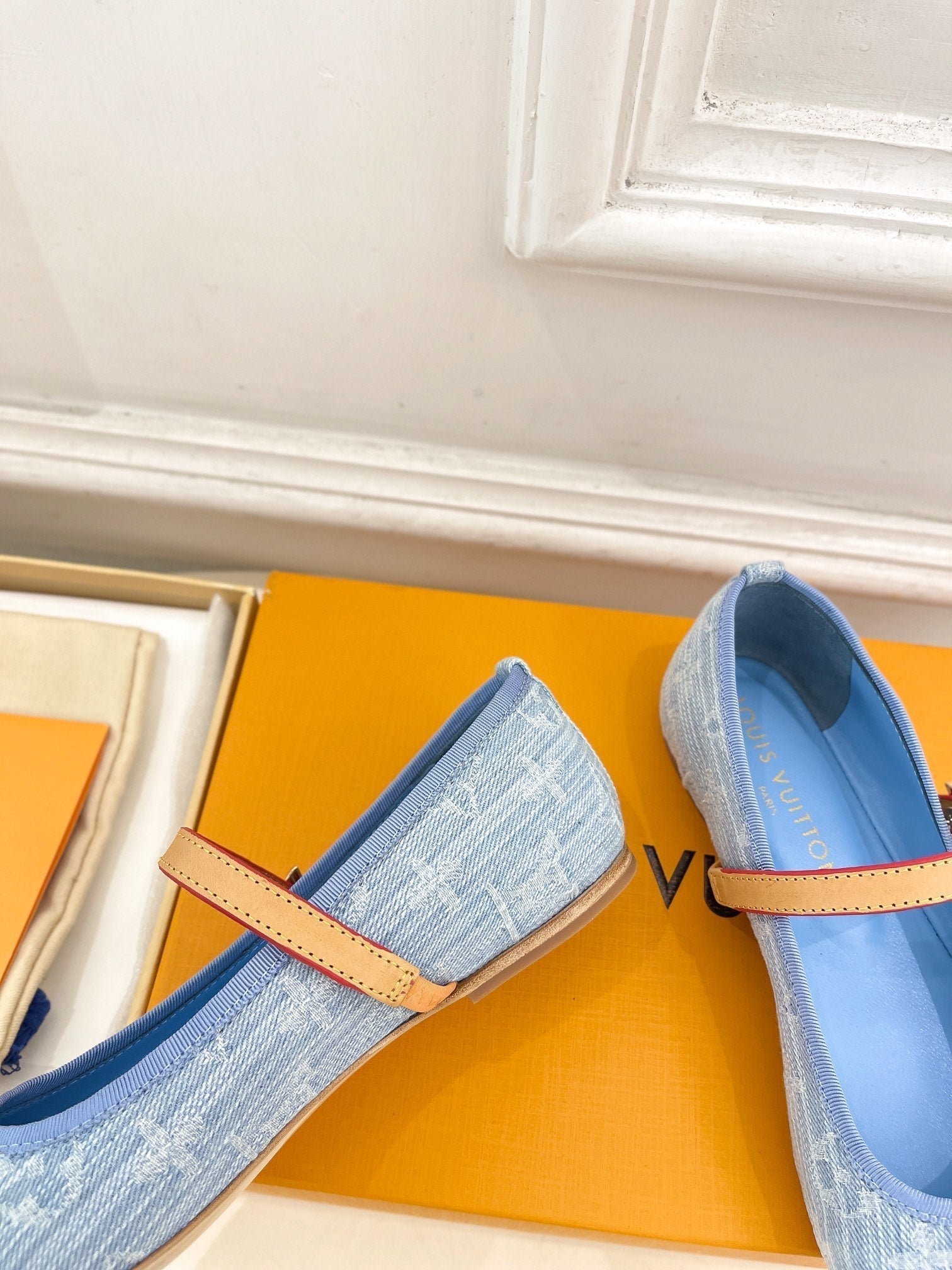 LOUIS VUITTON LV WOMEN ROMY FLAT BALLERINA IN LIGHT BLUE MONOGRAM DENIM