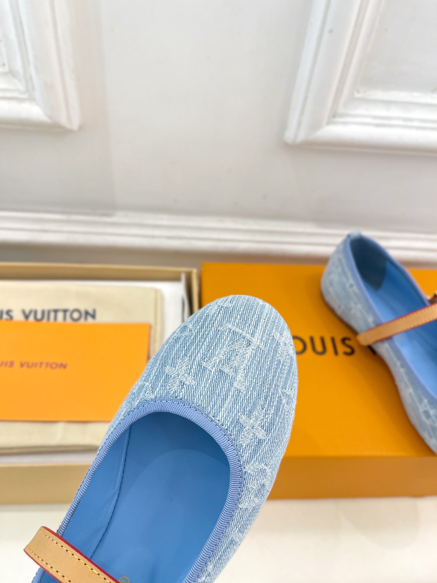 LOUIS VUITTON LV WOMEN ROMY FLAT BALLERINA IN LIGHT BLUE MONOGRAM DENIM