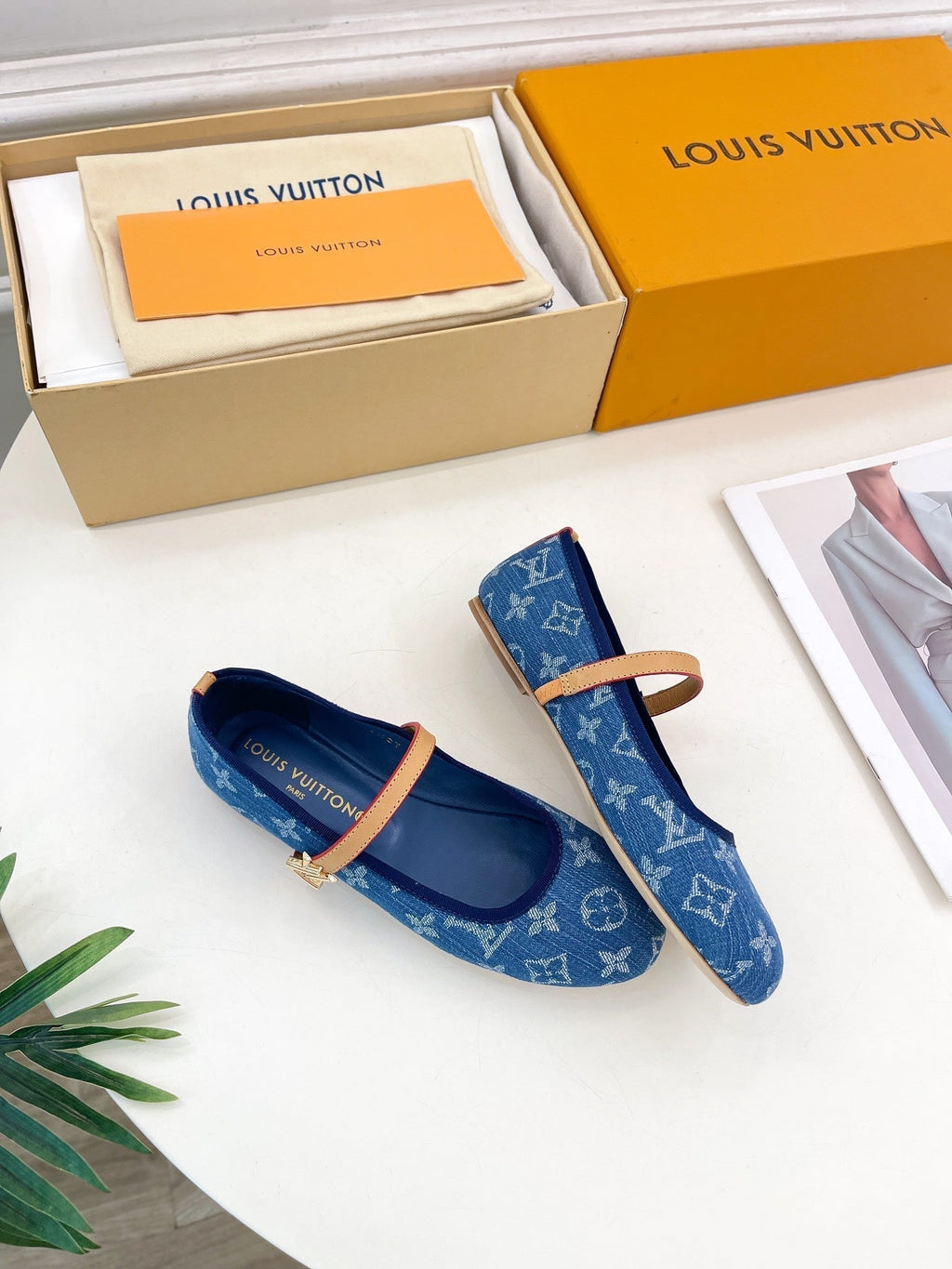 LOUIS VUITTON LV WOMEN ROMY FLAT BALLERINA IN NAVY BLUE MONOGRAM DENIM