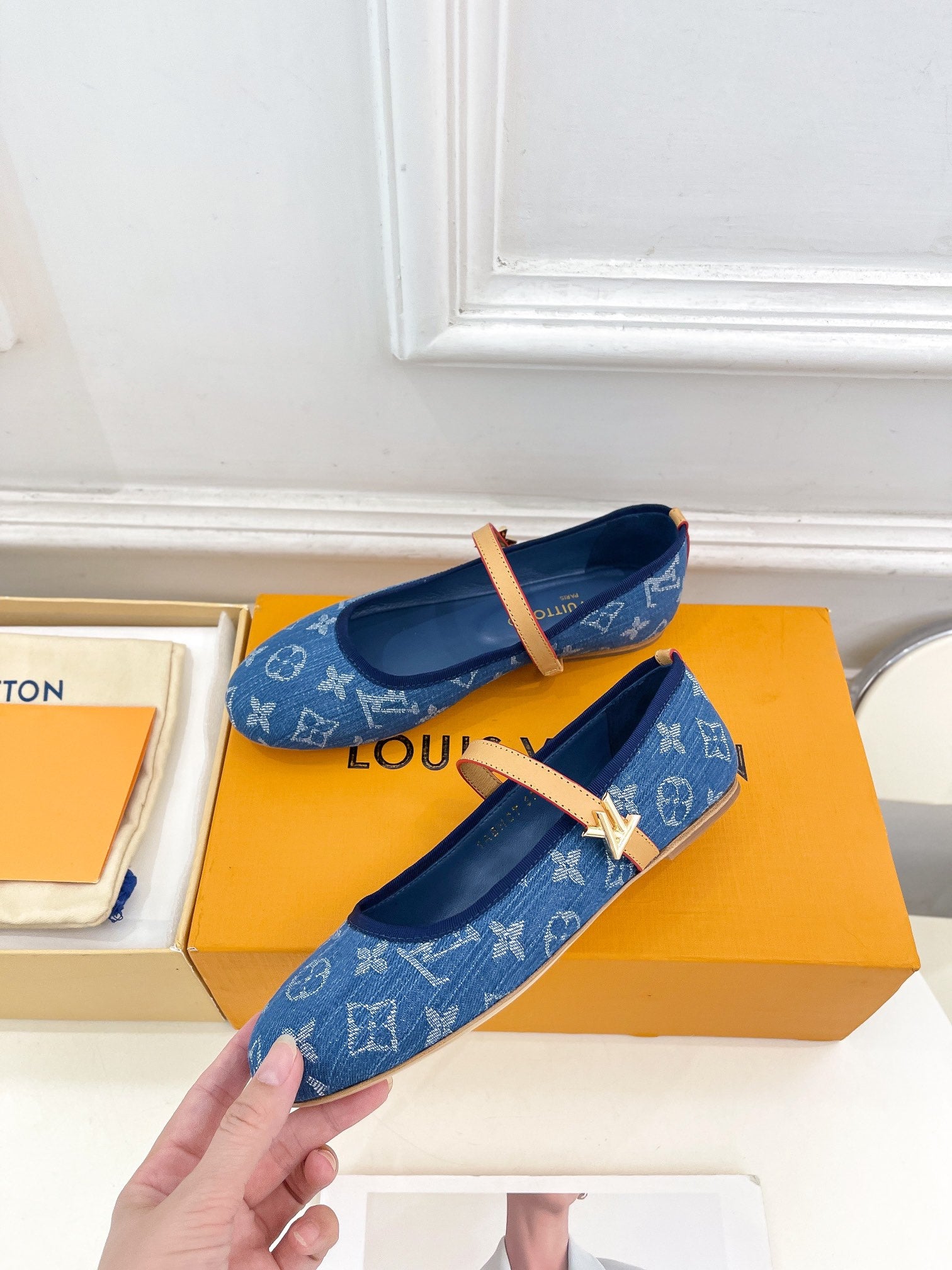 LOUIS VUITTON LV WOMEN ROMY FLAT BALLERINA IN NAVY BLUE MONOGRAM DENIM