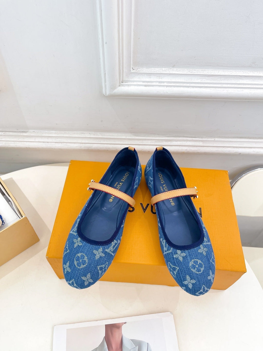 LOUIS VUITTON LV WOMEN ROMY FLAT BALLERINA IN NAVY BLUE MONOGRAM DENIM