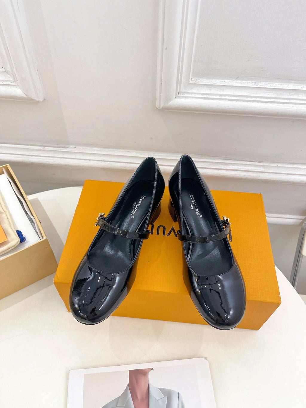 LOUIS VUITTON LV WOMEN ROMY HIGH BALLERINA IN GLOSSY BLACK LAMBSKIN