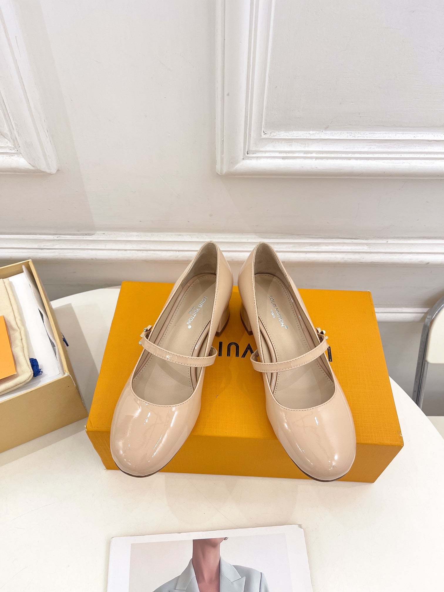 LOUIS VUITTON LV WOMEN ROMY HIGH BALLERINA IN GLOSSY BEIGE LAMBSKIN