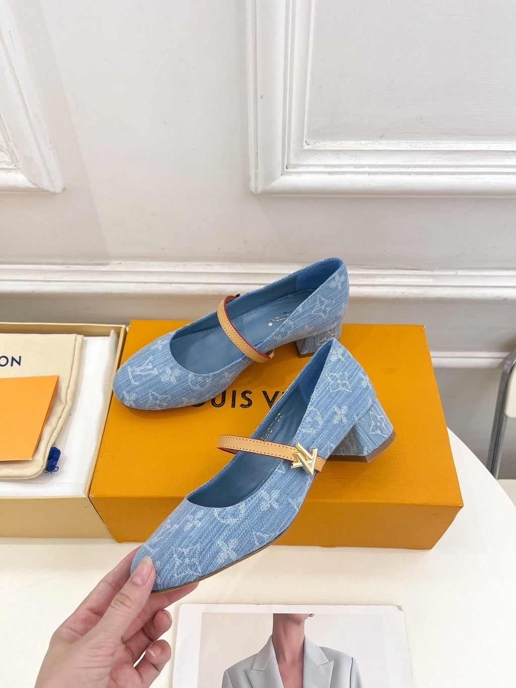 LOUIS VUITTON LV WOMEN ROMY HIGH BALLERINA IN LIGHT BLUE MONOGRAM DENIM