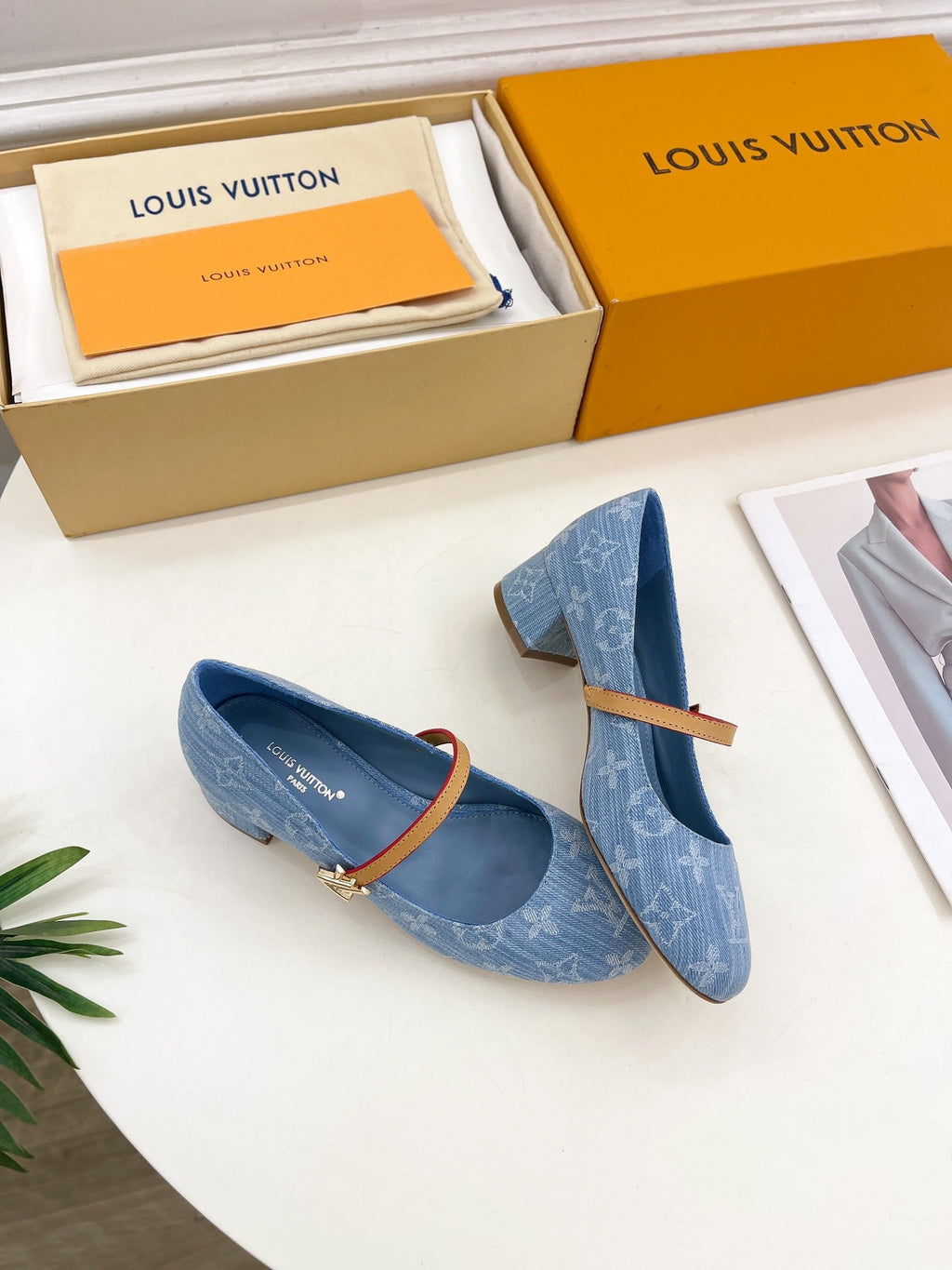 LOUIS VUITTON LV WOMEN ROMY HIGH BALLERINA IN LIGHT BLUE MONOGRAM DENIM