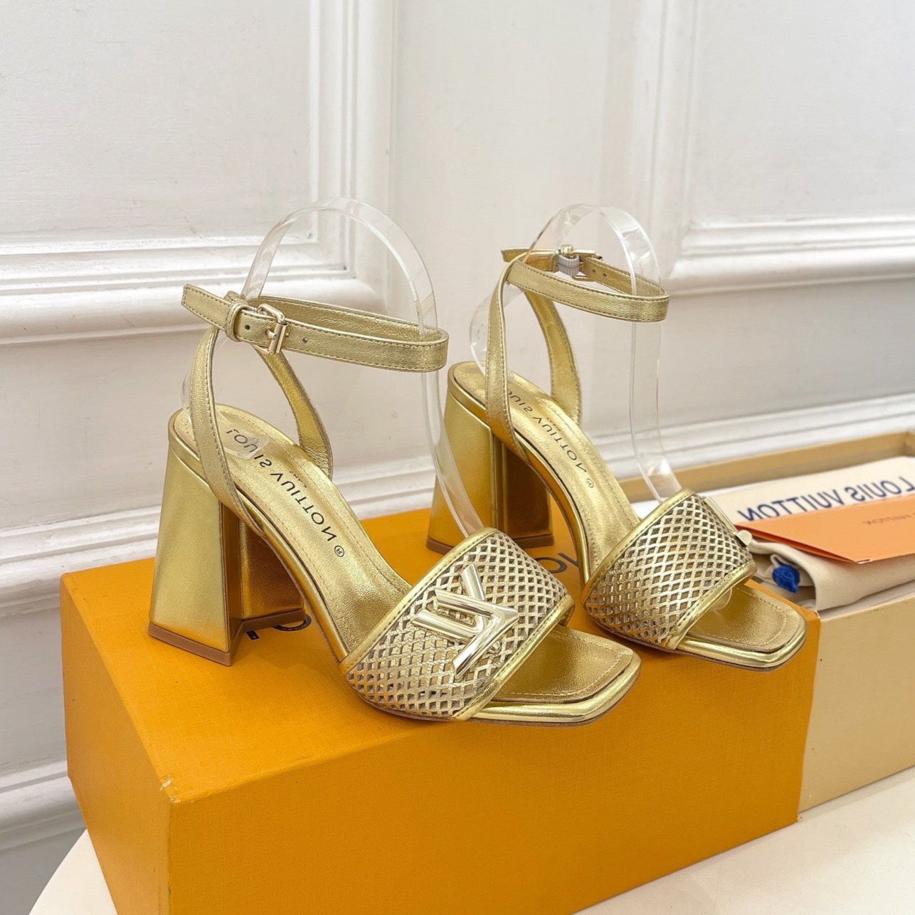 LOUIS VUITTON LV WOMEN HIGH SANDAL IN GOLDEN CALFSKIN