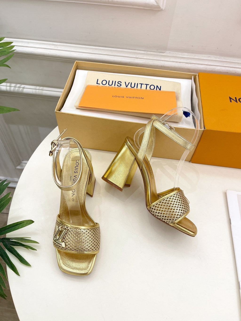 LOUIS VUITTON LV WOMEN HIGH SANDAL IN GOLDEN CALFSKIN