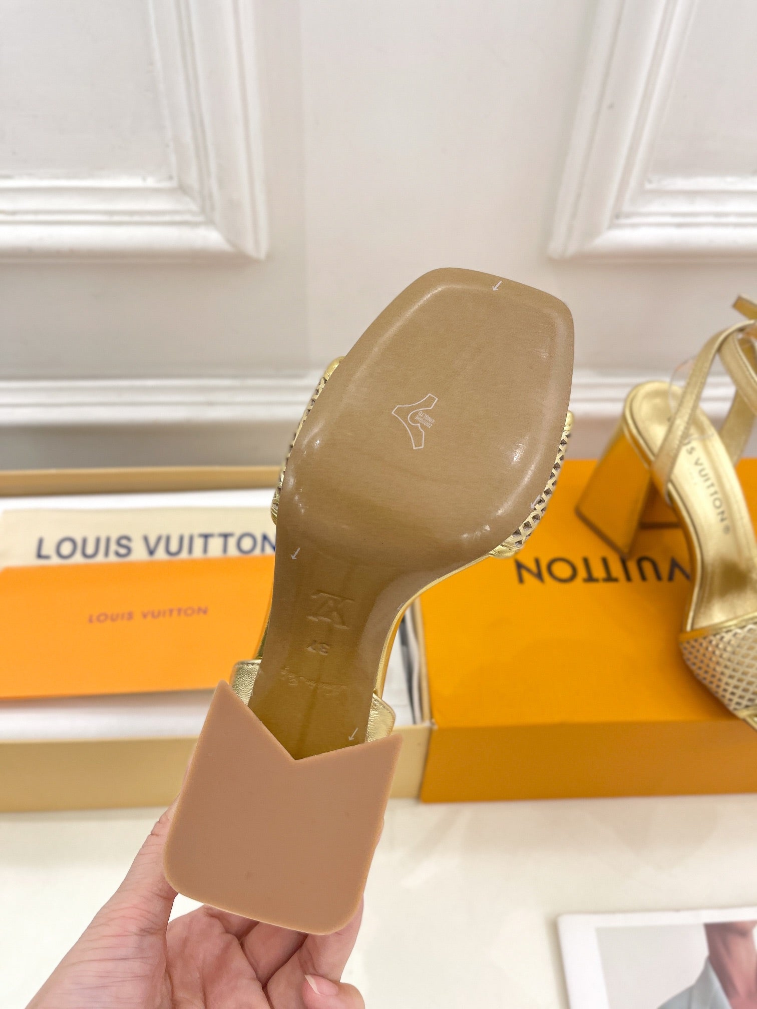 LOUIS VUITTON LV WOMEN HIGH SANDAL IN GOLDEN CALFSKIN