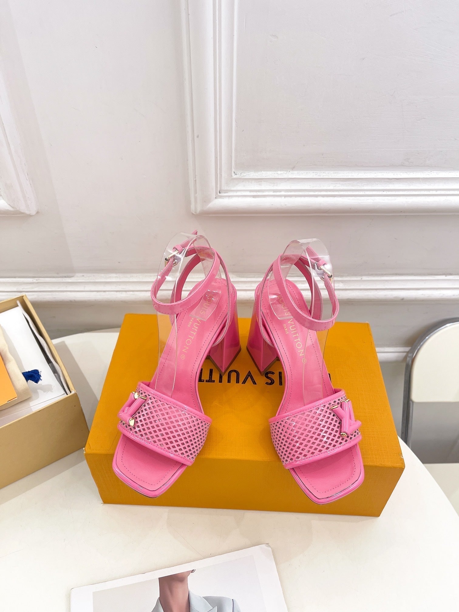 LOUIS VUITTON LV WOMEN HIGH SANDAL IN BRIGHT PINK CALFSKIN