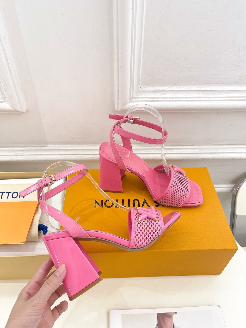 LOUIS VUITTON LV WOMEN HIGH SANDAL IN BRIGHT PINK CALFSKIN