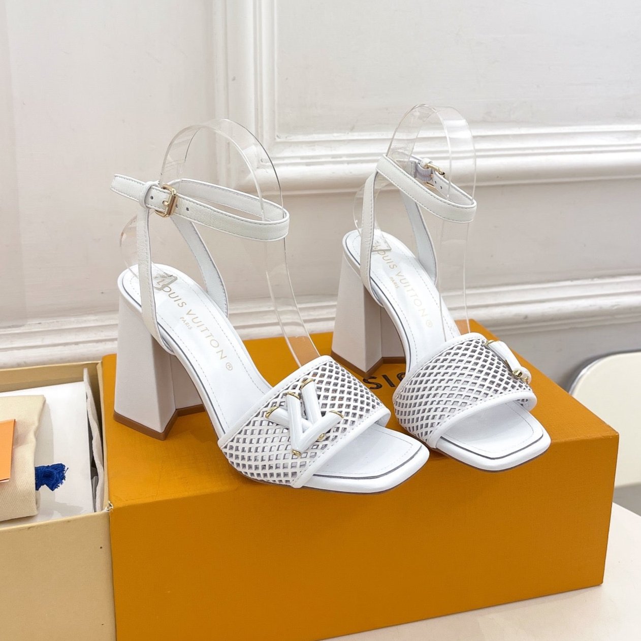 LOUIS VUITTON LV WOMEN HIGH SANDAL IN WHITE CALFSKIN