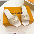 LOUIS VUITTON LV WOMEN CAPRI FLAT MULES IN BEIGE LEATHER AND RAFFIA