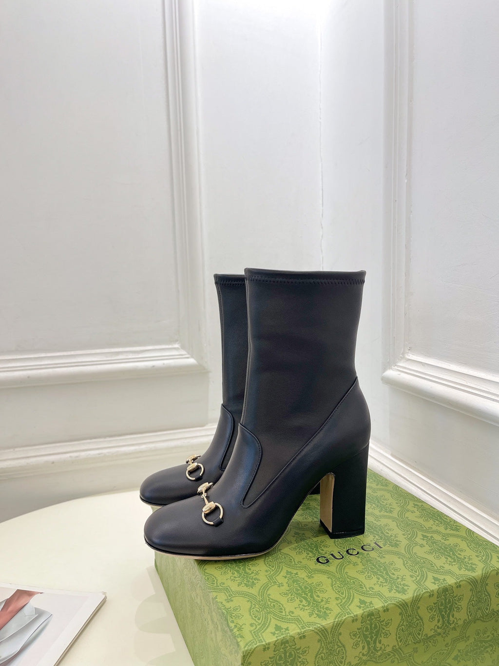 GUCCI HORSEBIT ANKLE BOOTS 9.5CM IN BLACK SHEEPSKIN