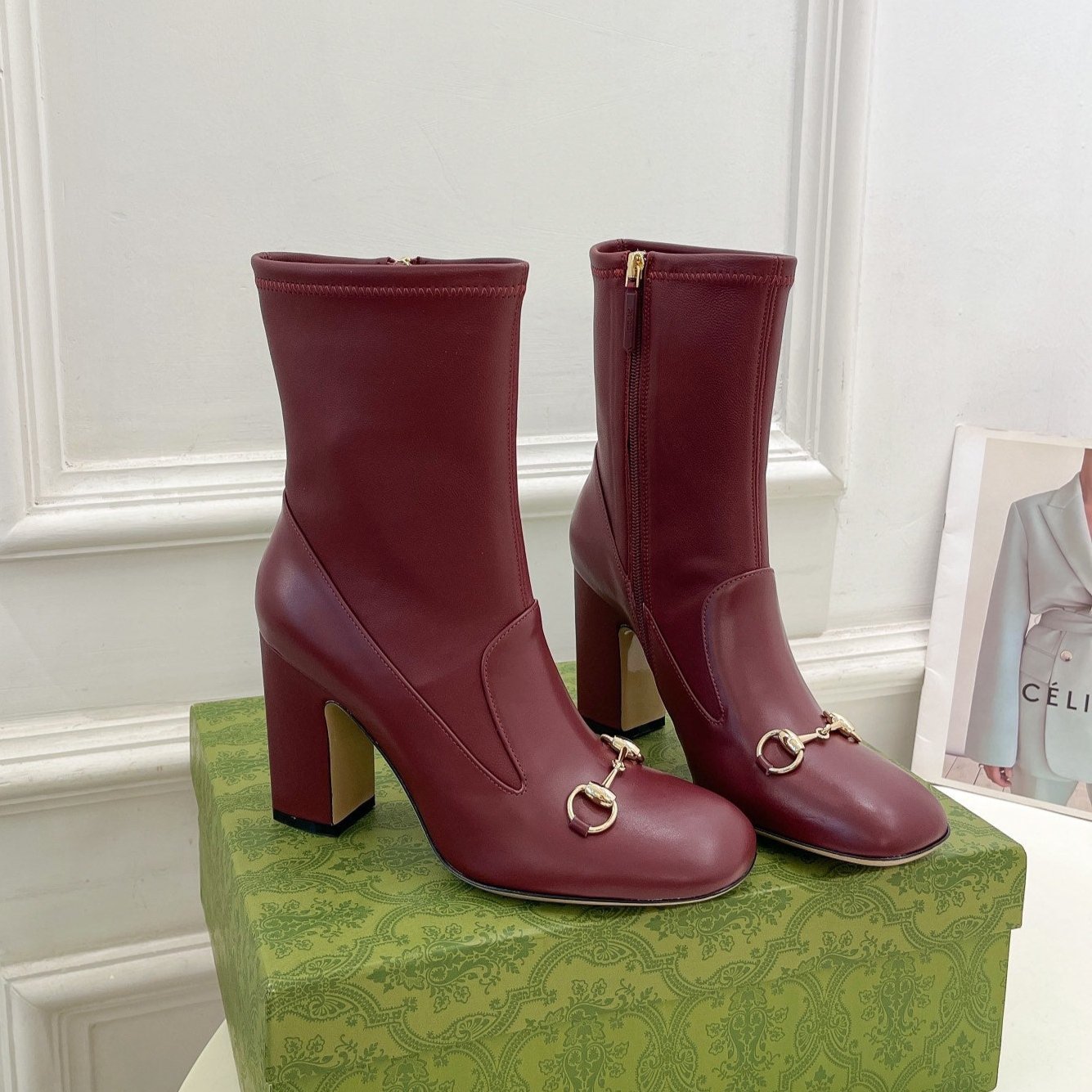 GUCCI HORSEBIT ANKLE BOOTS 9.5CM IN BURGUNDY RED SHEEPSKIN