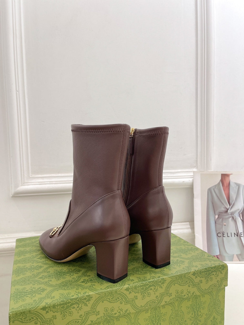 GUCCI HORSEBIT ANKLE BOOTS 6.5CM IN WALNUT BROWN SHEEPSKIN