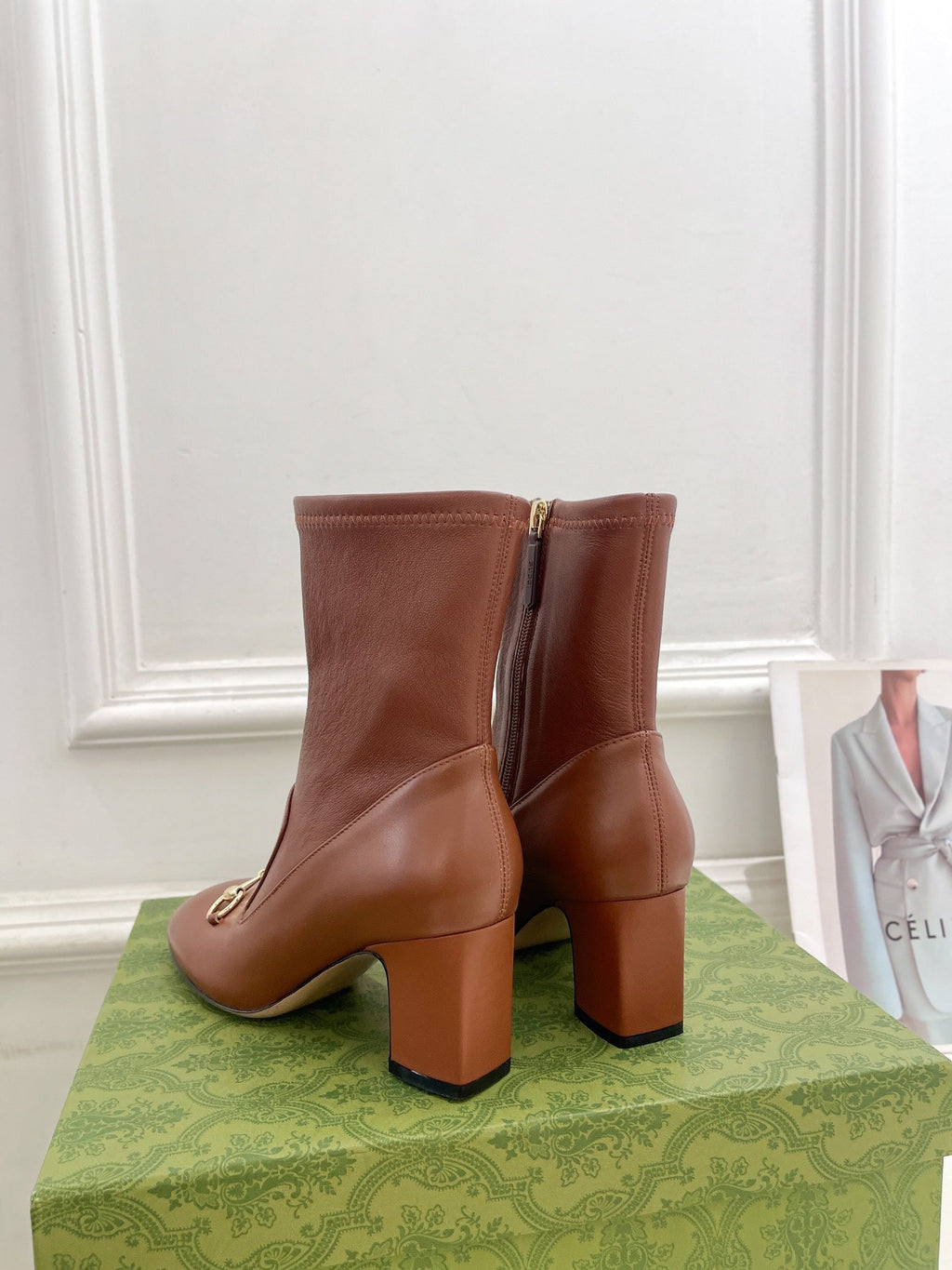 GUCCI HORSEBIT ANKLE BOOTS 6.5CM IN CINNAMON BROWN SHEEPSKIN