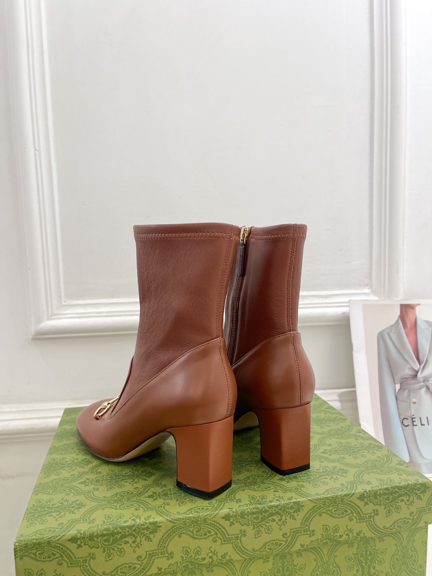 GUCCI HORSEBIT ANKLE BOOTS 6.5CM IN CINNAMON BROWN SHEEPSKIN