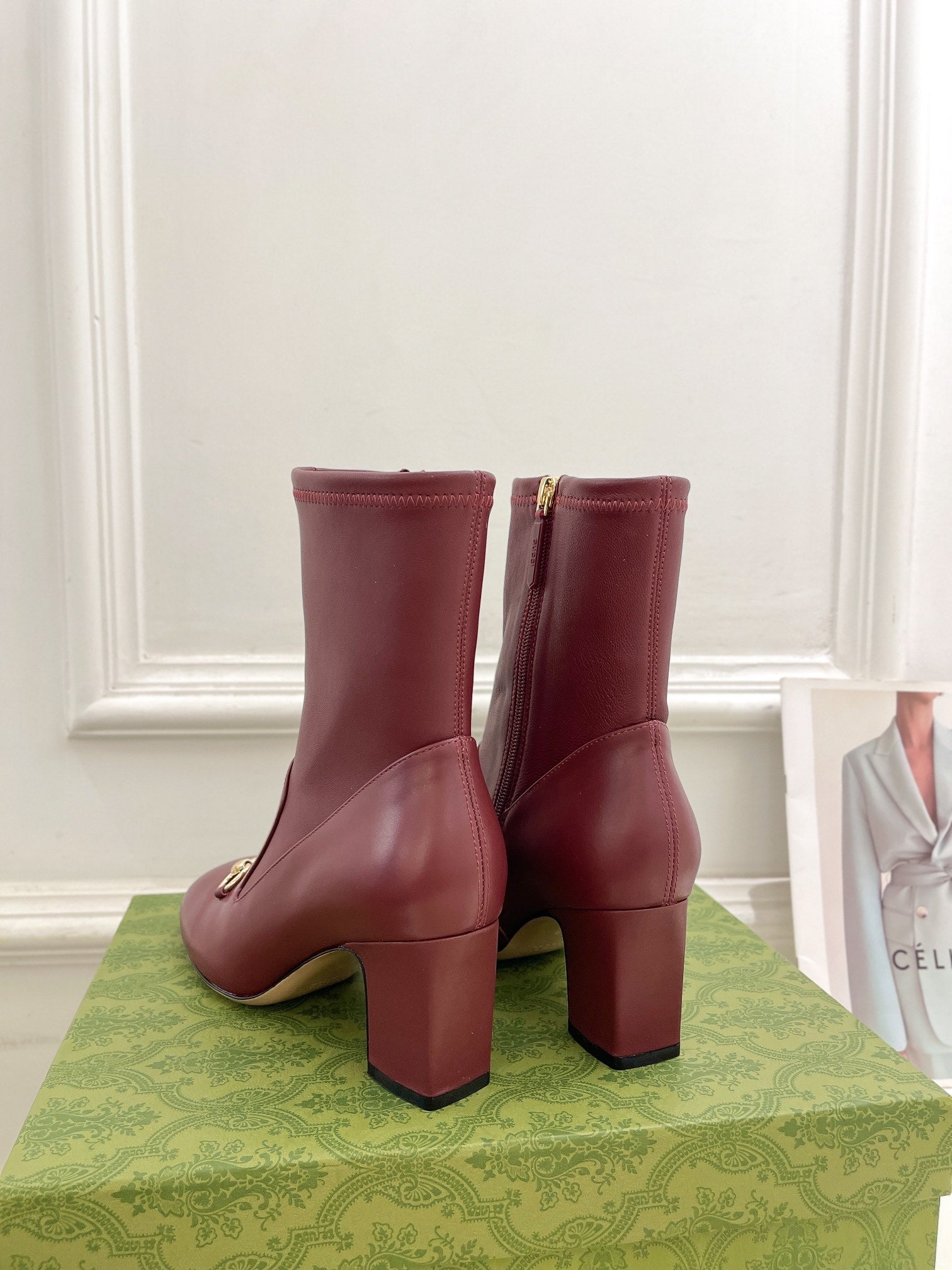 GUCCI HORSEBIT ANKLE BOOTS 6.5CM IN BURGUNDY RED SHEEPSKIN