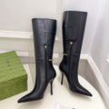 GUCCI SIGNORIA KNEE BOOTS 10.5CM IN BLACK CALFSKIN