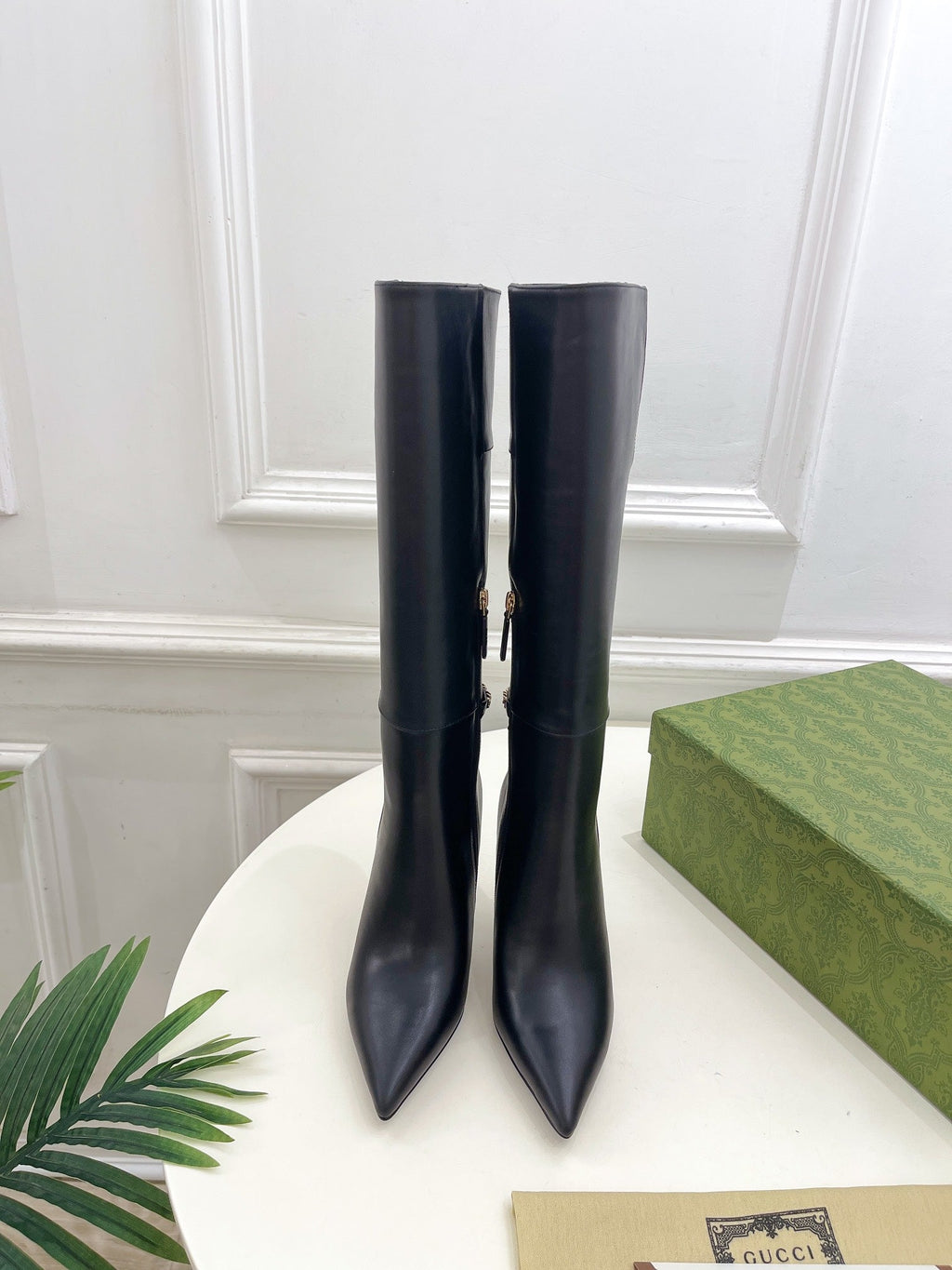 GUCCI SIGNORIA KNEE BOOTS 10.5CM IN BLACK CALFSKIN