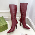 GUCCI SIGNORIA KNEE BOOTS 10.5CM IN BURGUNDY RED CALFSKIN