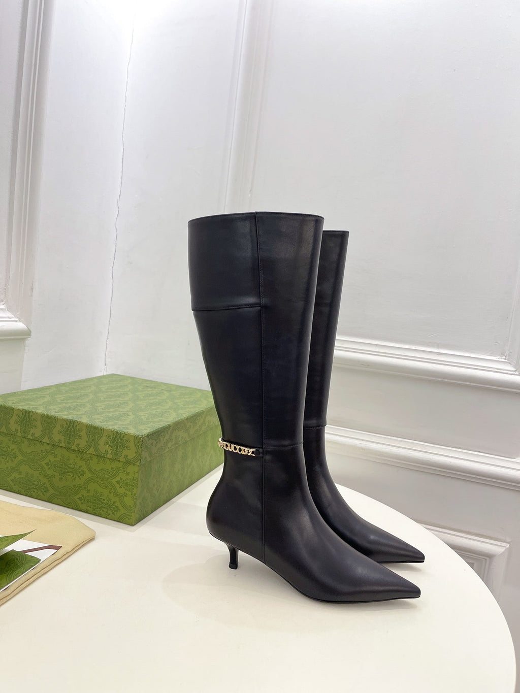 GUCCI SIGNORIA KNEE BOOTS 4.5CM IN BLACK CALFSKIN