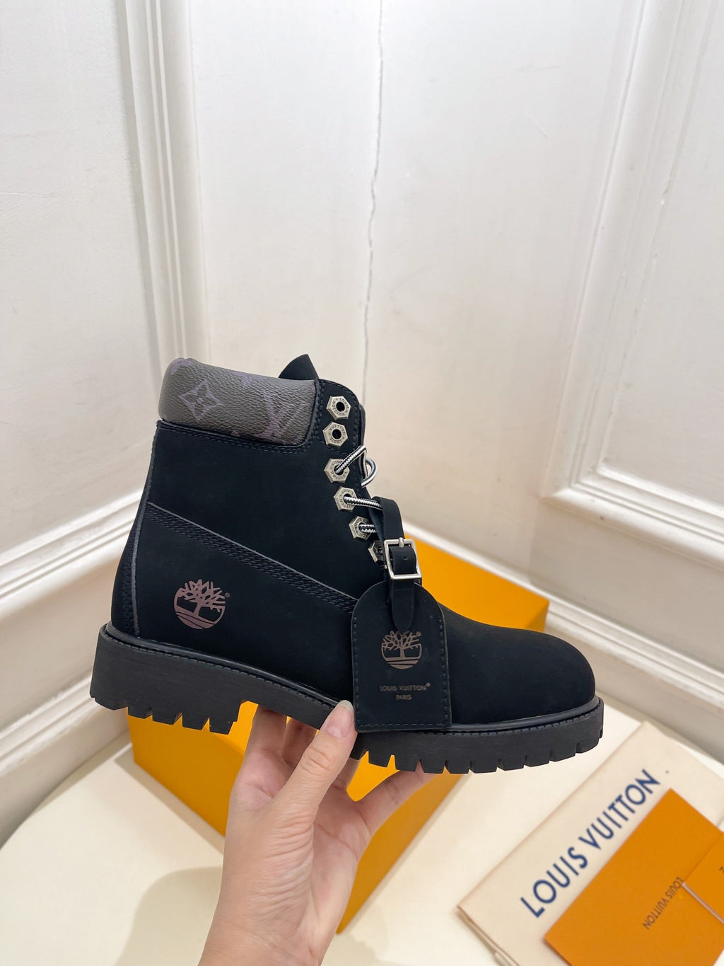 LOUIS VUITTON LV X TIMBERLAND MARTIN BOOT IN BLACK SUEDE