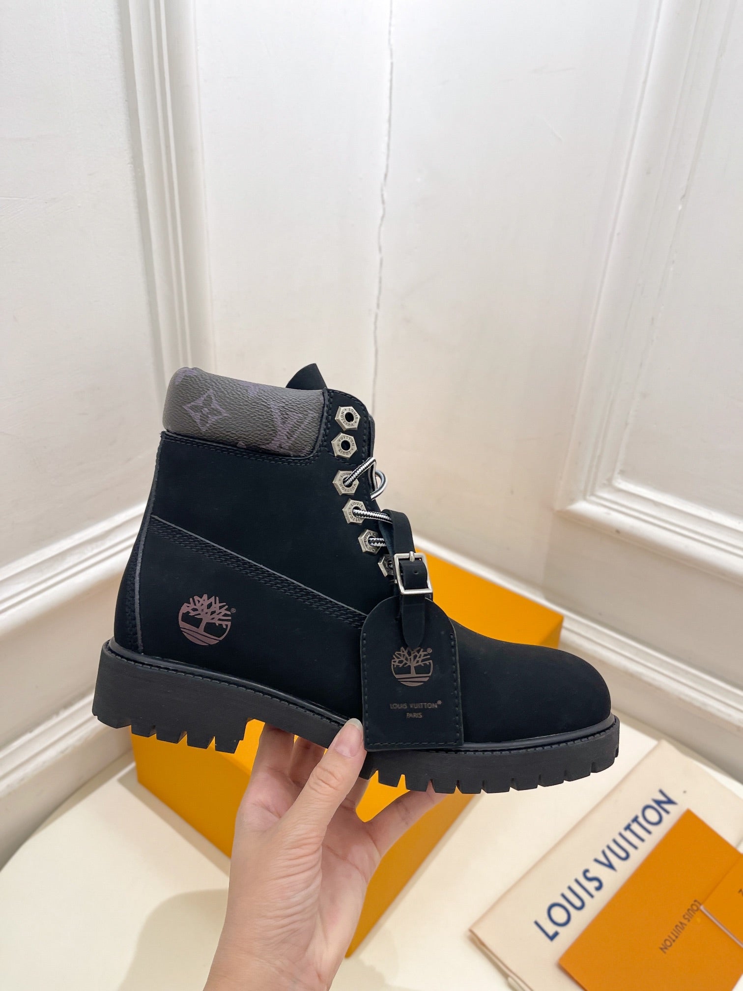 LOUIS VUITTON LV X TIMBERLAND MARTIN BOOT IN BLACK SUEDE