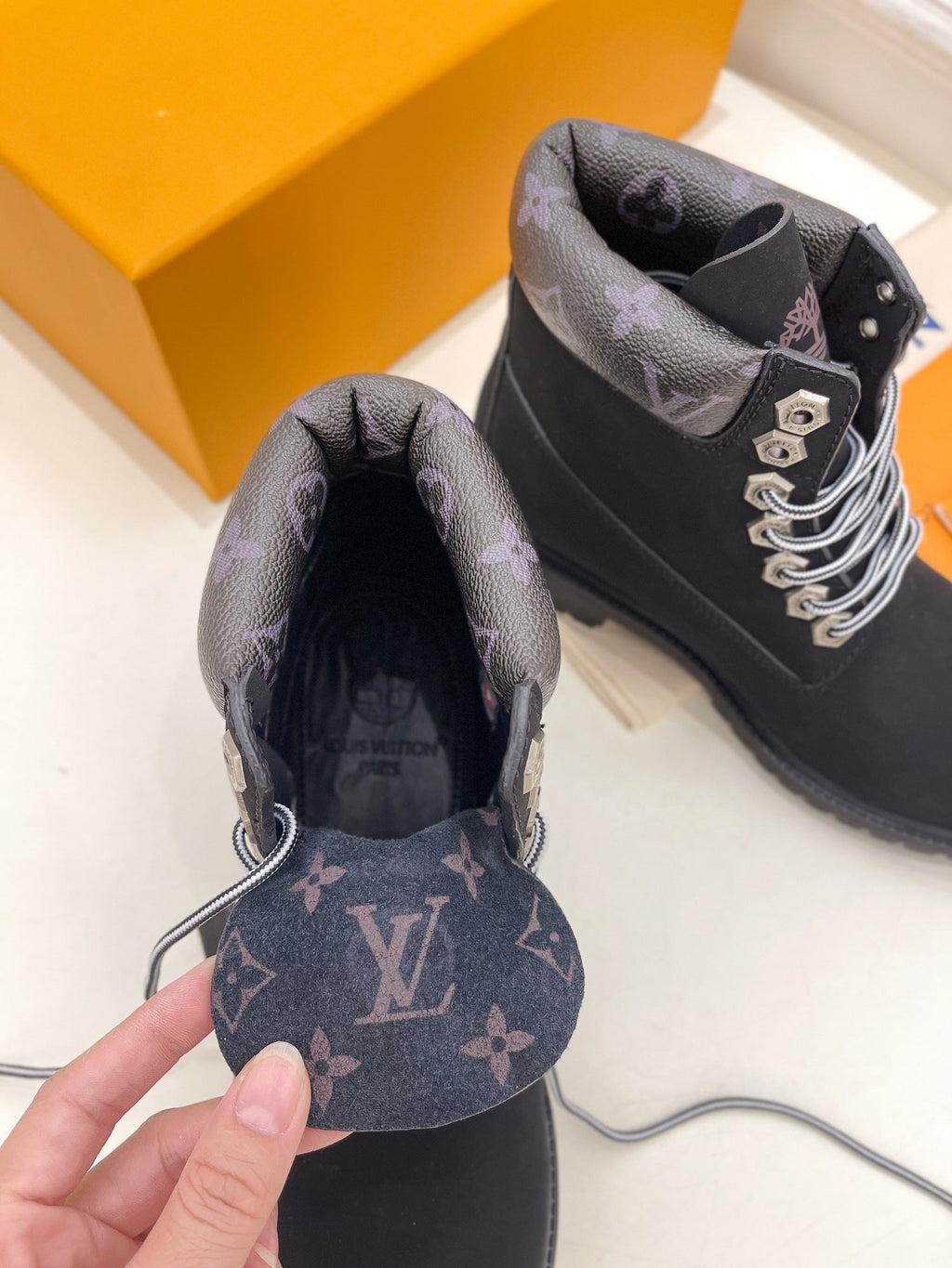 LOUIS VUITTON LV X TIMBERLAND MARTIN BOOT IN BLACK SUEDE
