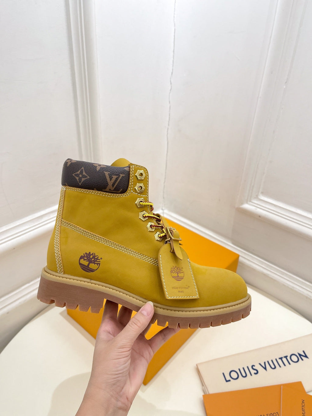 LOUIS VUITTON LV X TIMBERLAND MARTIN BOOT IN PEANUT BROWN SUEDE