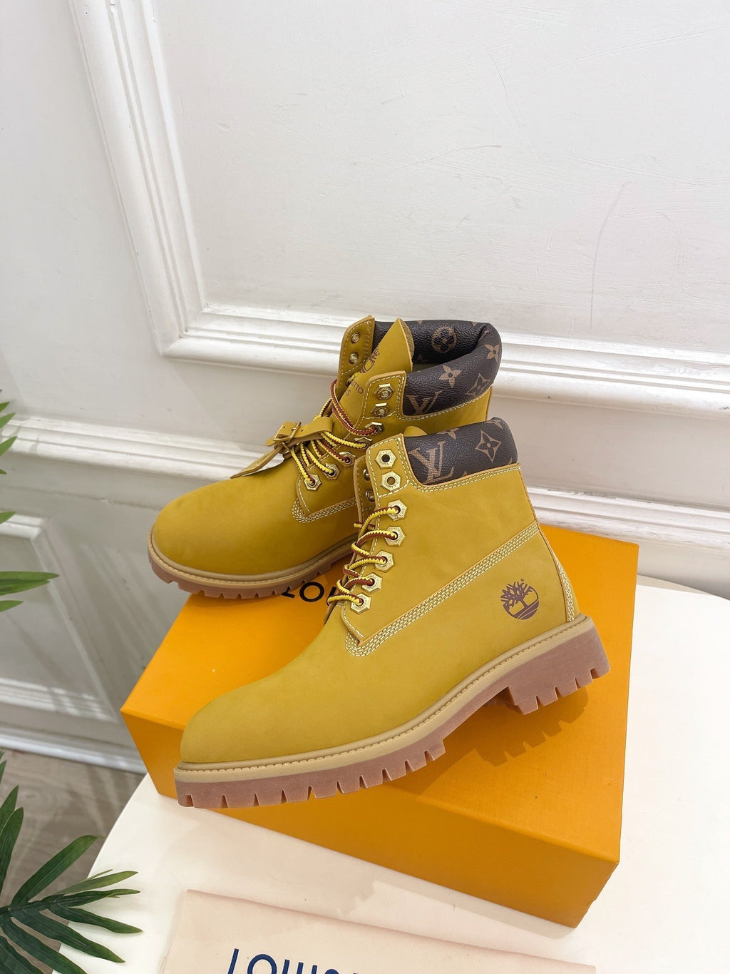 LOUIS VUITTON LV X TIMBERLAND MARTIN BOOT IN PEANUT BROWN SUEDE