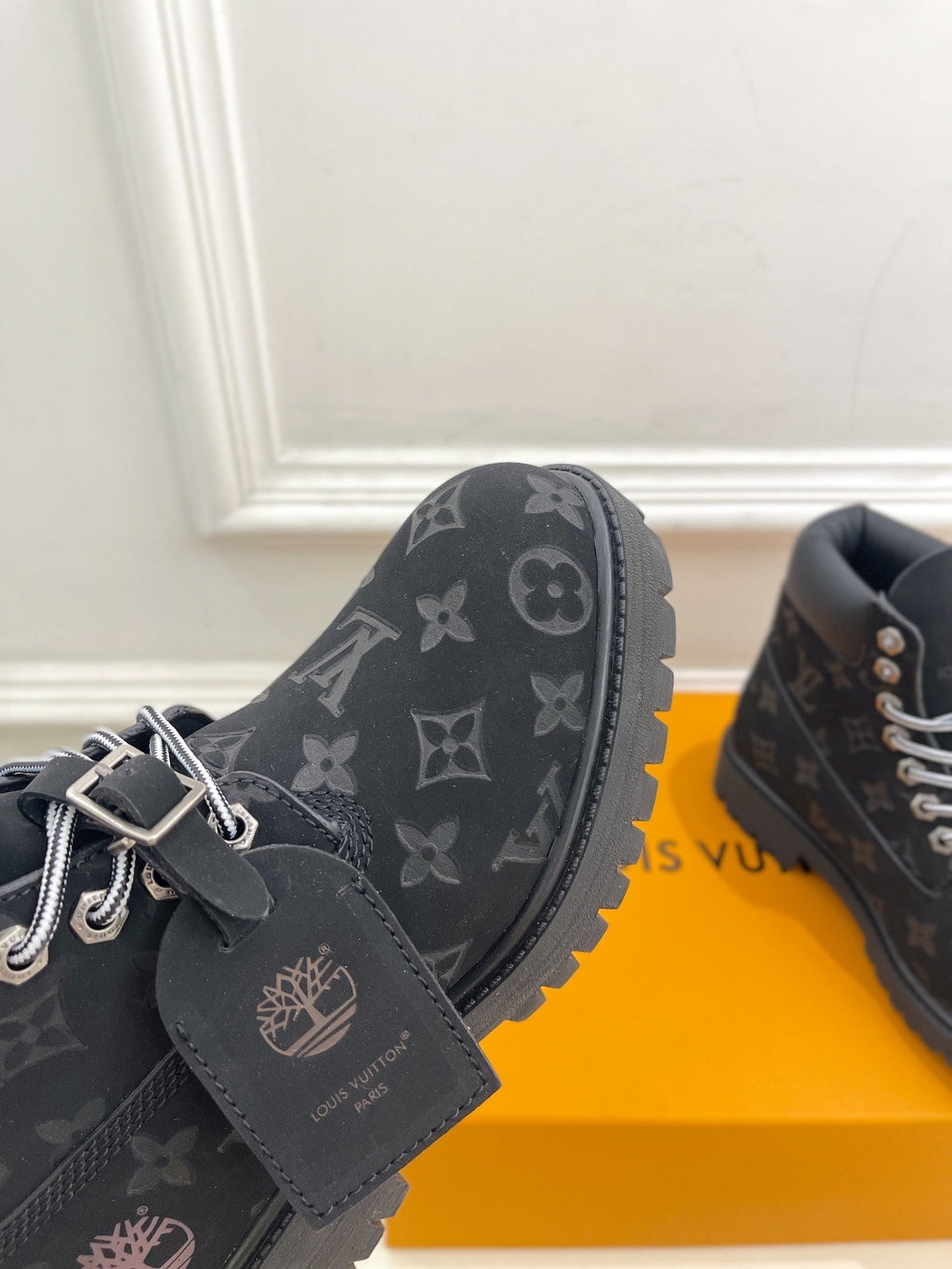 LOUIS VUITTON LV X TIMBERLAND MARTIN BOOT IN BLACK MONOGRAM SUEDE