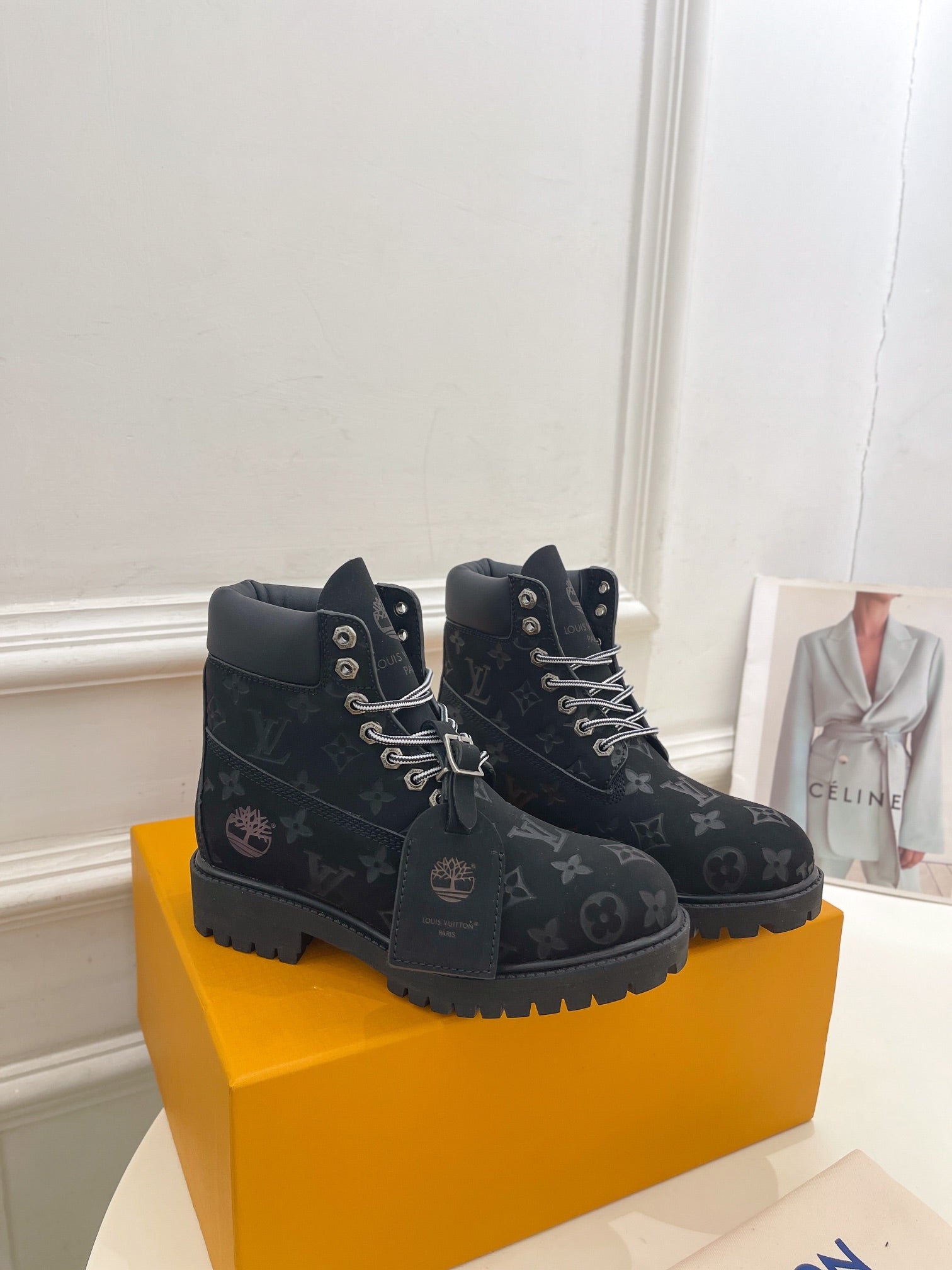 LOUIS VUITTON LV X TIMBERLAND MARTIN BOOT IN BLACK MONOGRAM SUEDE