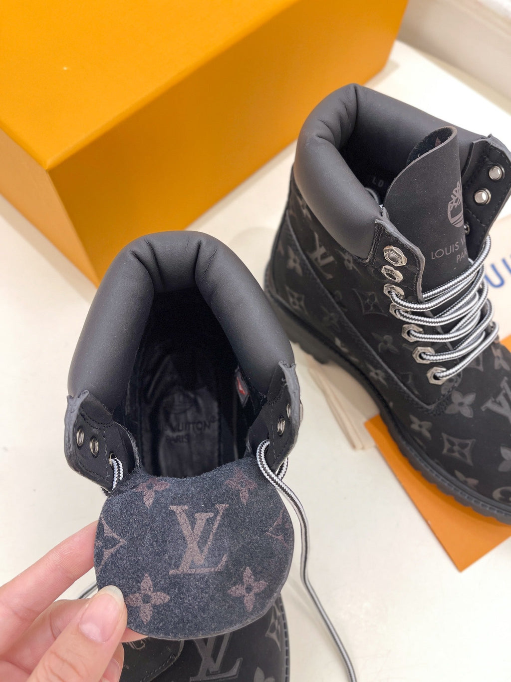 LOUIS VUITTON LV X TIMBERLAND MARTIN BOOT IN BLACK MONOGRAM SUEDE
