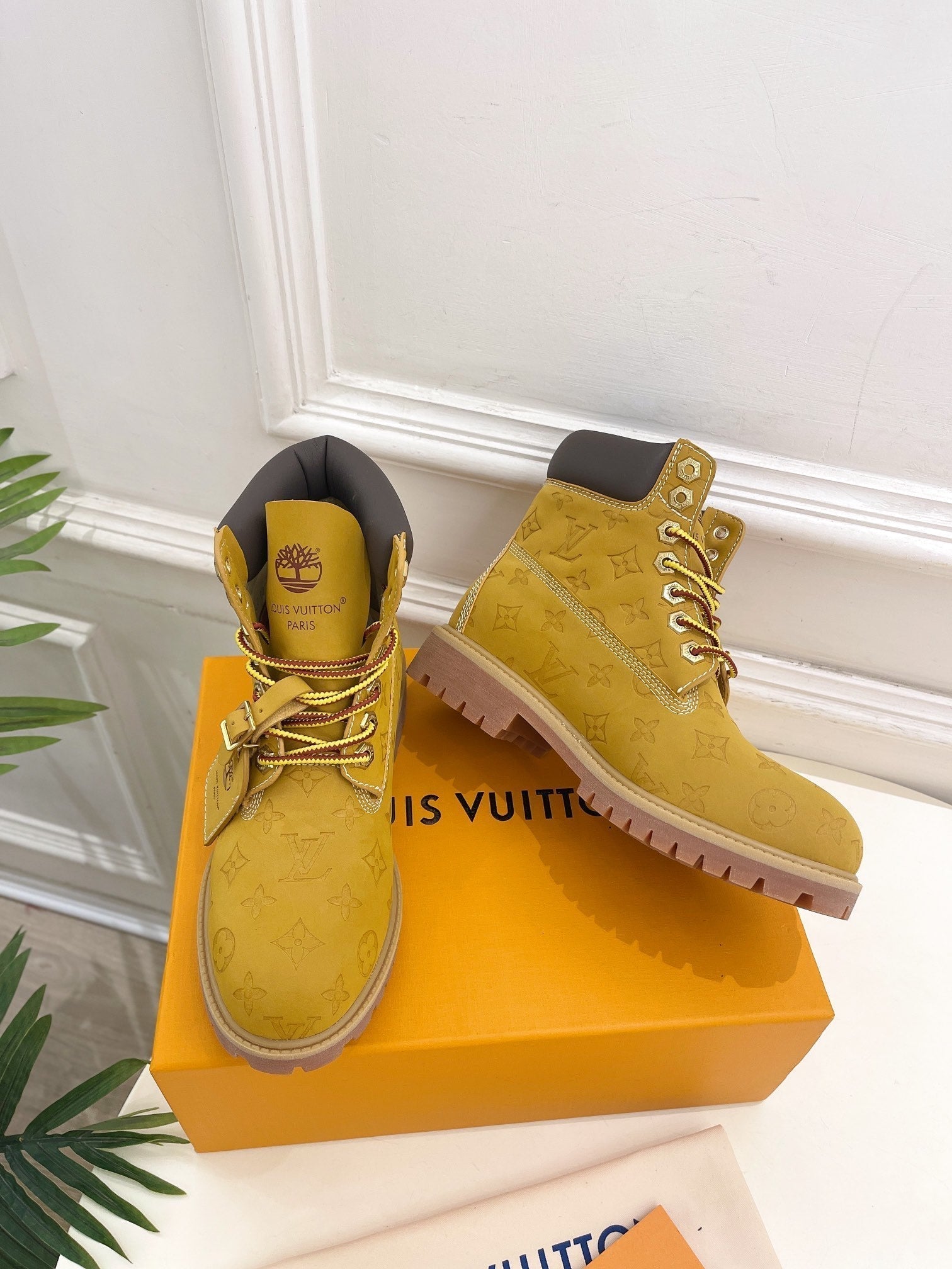 LOUIS VUITTON LV X TIMBERLAND MARTIN BOOT IN PEANUT BROWN MONOGRAM SUEDE