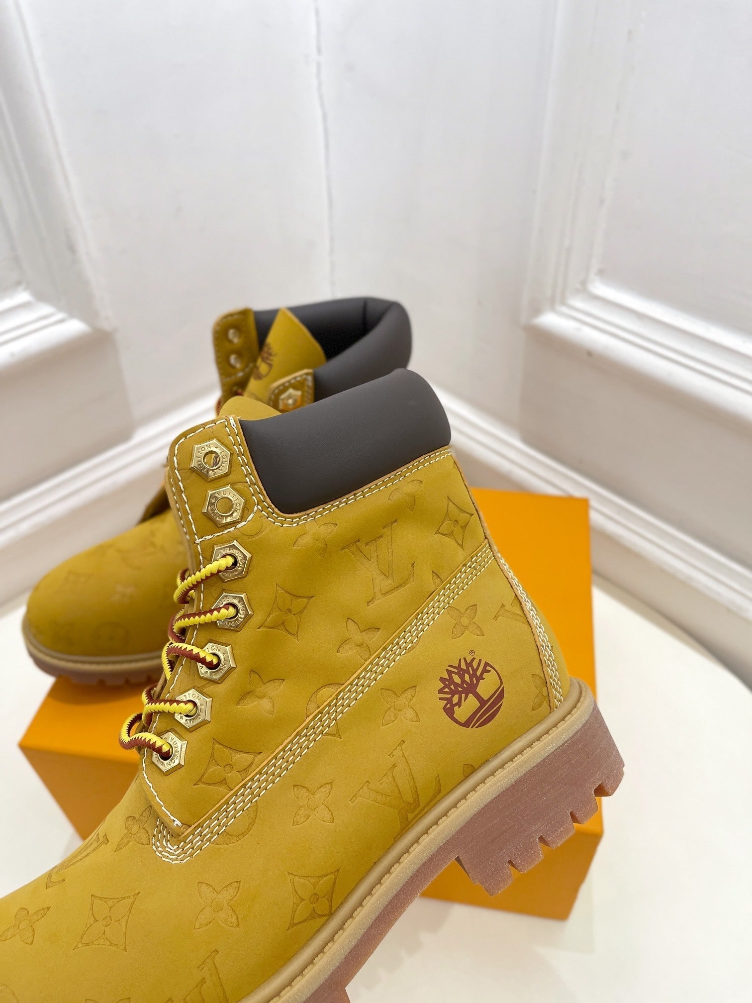 LOUIS VUITTON LV X TIMBERLAND MARTIN BOOT IN PEANUT BROWN MONOGRAM SUEDE