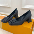 LOUIS VUITTON SHAKE PUMP BLOCK HEEL 5.5 CM SANDALS IN BLACK PEPPLE CALFSKIN